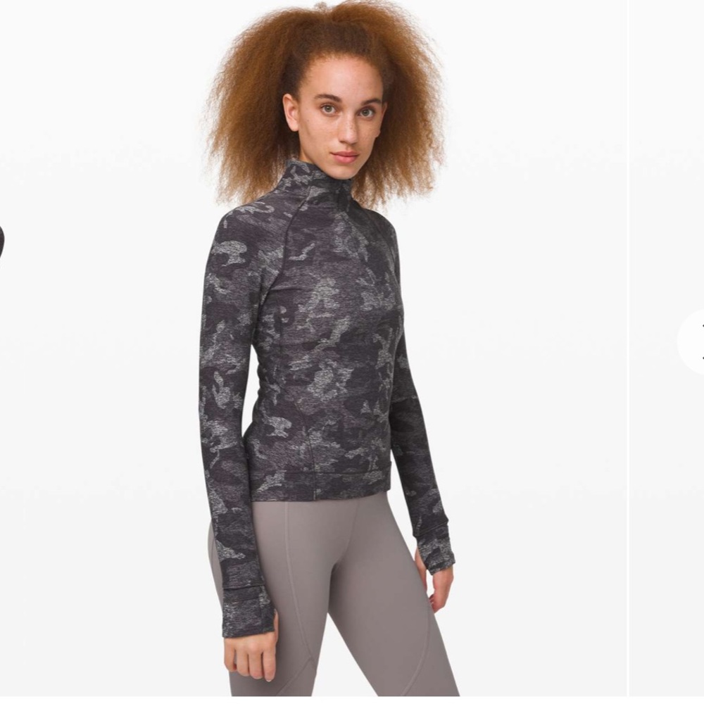 LULULEMON OUTRUN THE ELEMENTS 1/2 ZIP TOP IN GRAY CAMO SIZE 8